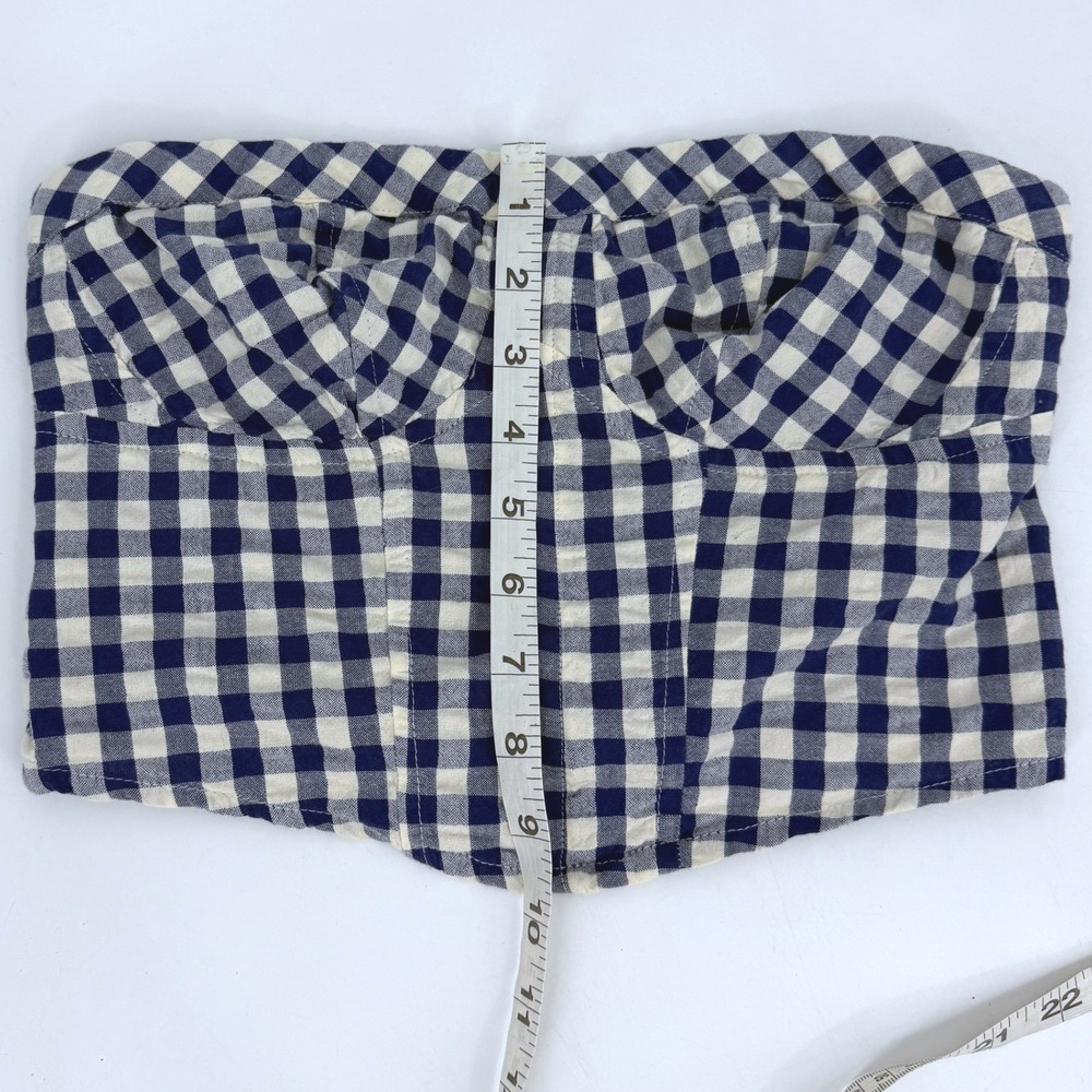 Free People Blue Gingham Crop Leilani Tube Top XS 100% Cotton Summer Smocked - Picture 7 of 7